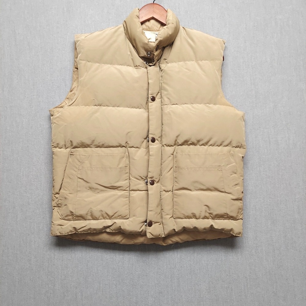 Vintage Orvis Mens Goose Down Puffer Vest M L Tan Hunting Outdoor Insulated